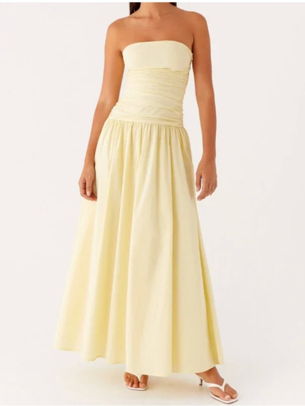 100% Cotton Poplin Drop-Waist Strapless Dress